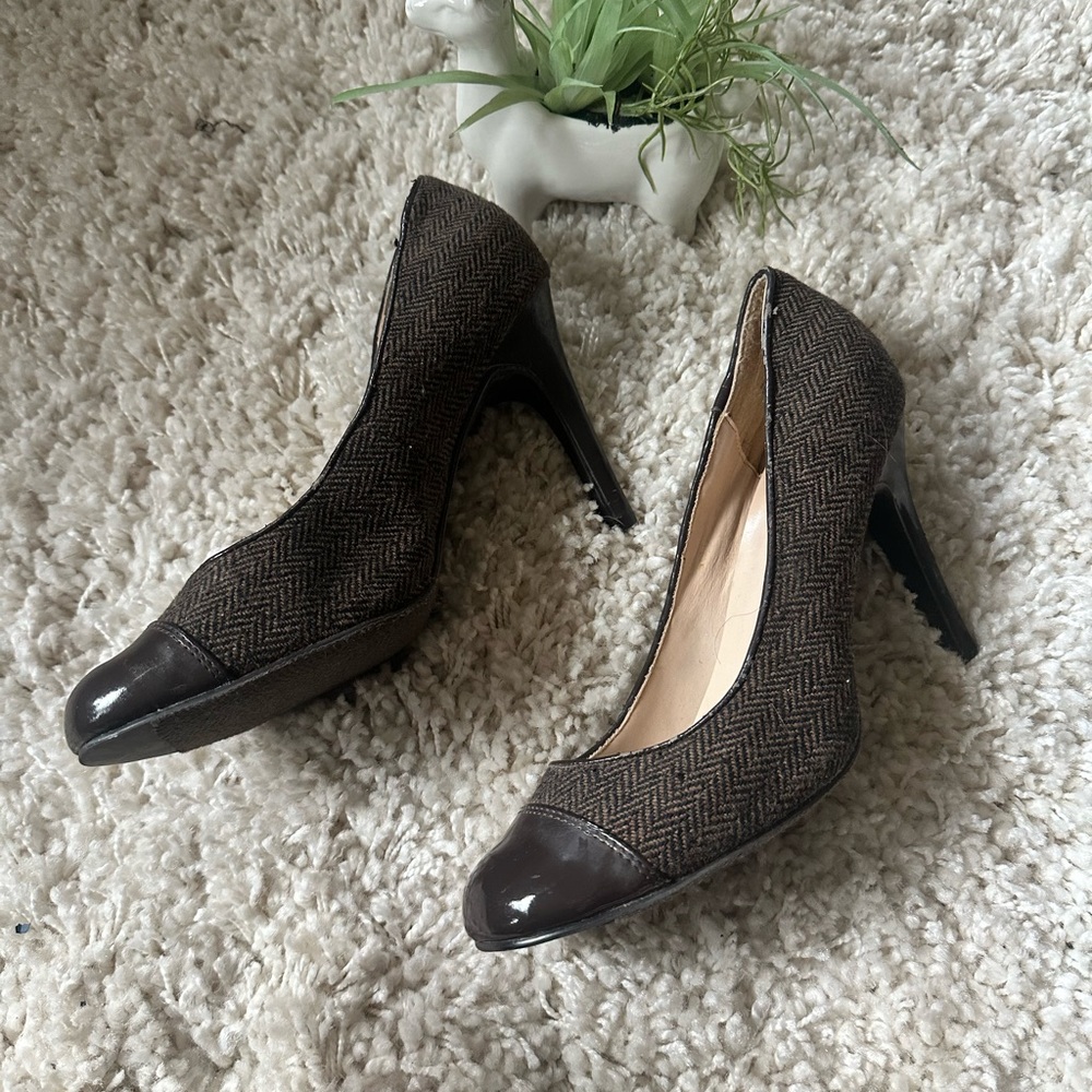JG Hook casual vintage fabric leather toe closed short heels for women s…